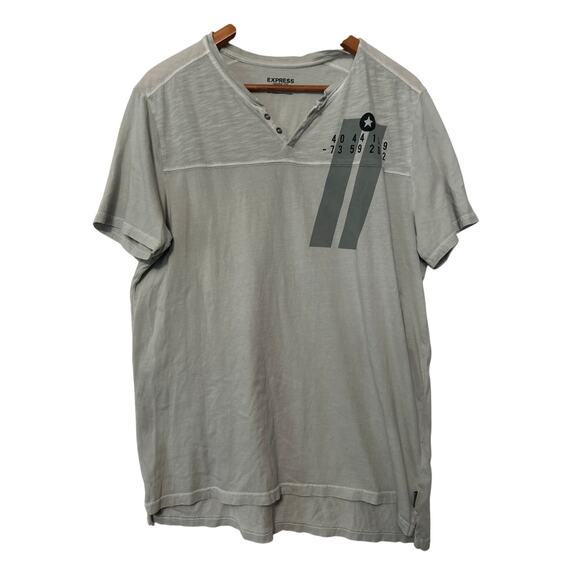 Express Men's Gray Short Sleeve V Neck Graphic 100% Cotton Tee Size Large - Picture 1 of 9